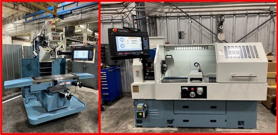 TRAK DPMRX5 bed mill and the TRAK TRL 1845RX lathe